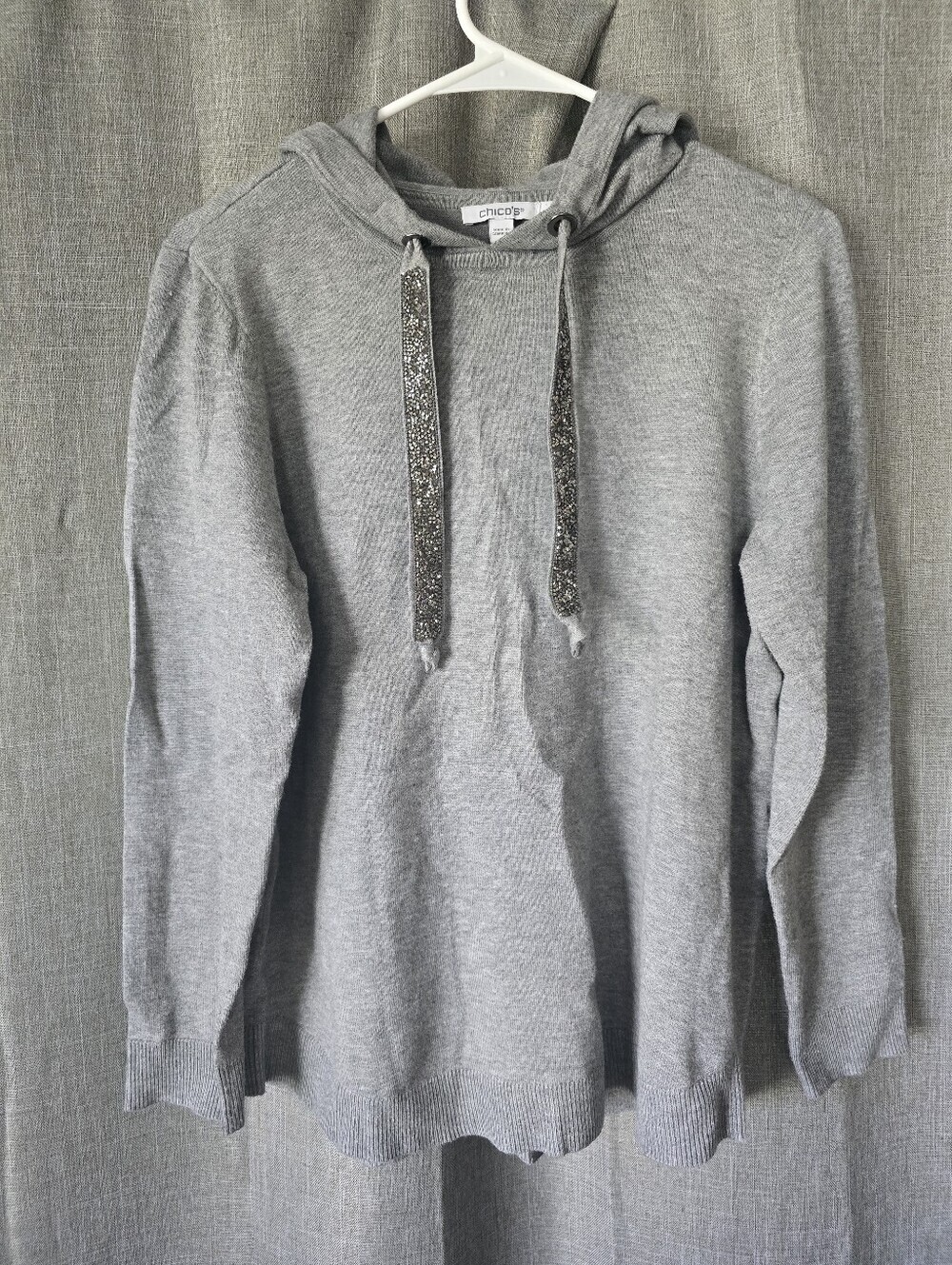 Chicos Zenergy Cashmere Blend Sparkle Cord Hoodie Size 1 M Gray Hooded Sweater